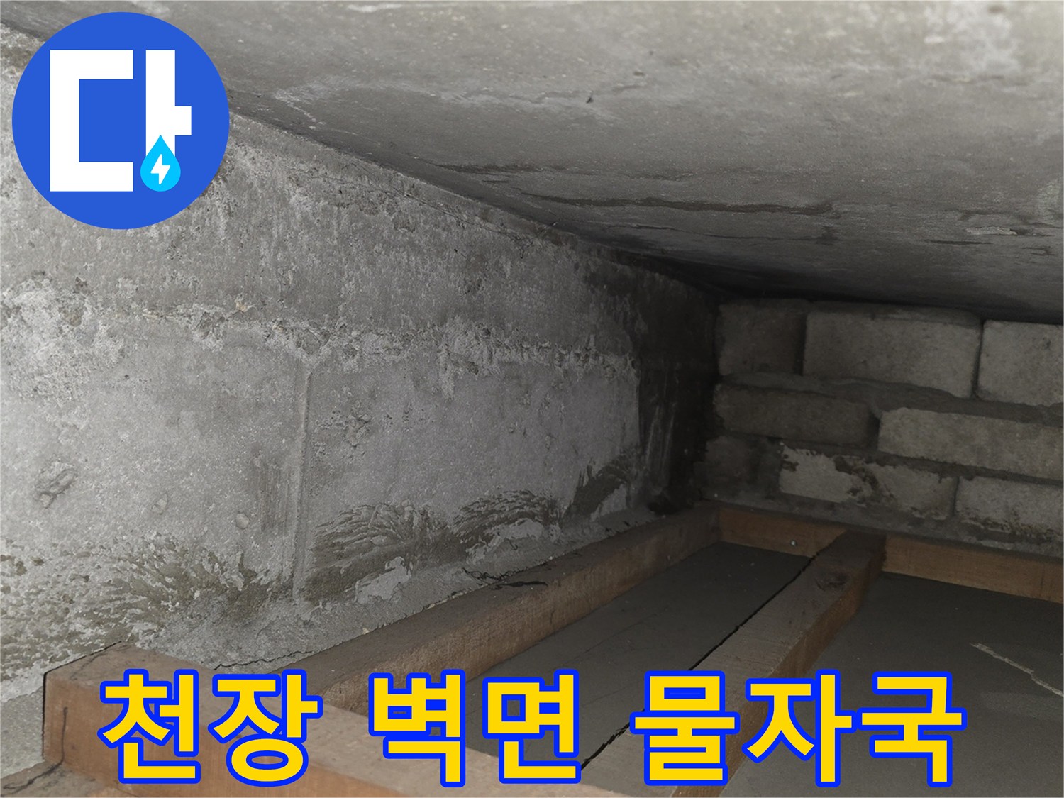 양천구 신월동 현장의-콘크리트 벽면과 천장 틈새 누수 흔적