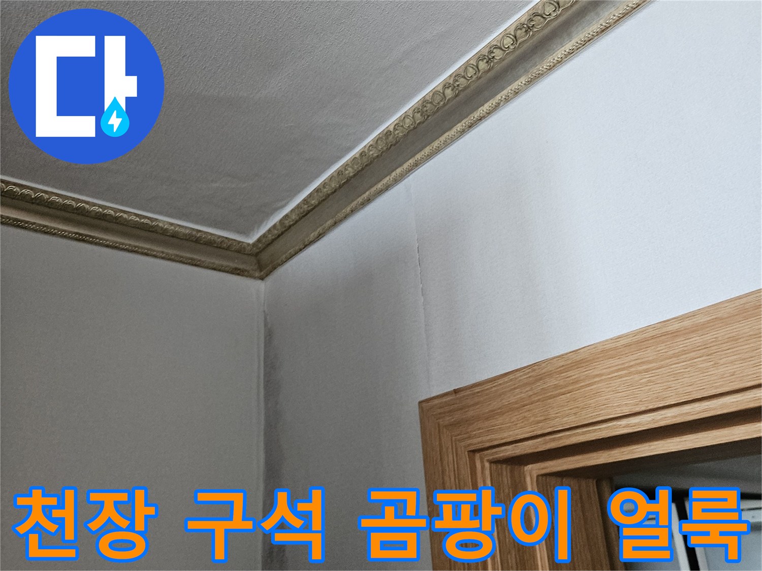 아파트 천장 몰딩 주변-습기로 인한 곰팡이 및 변색 부위