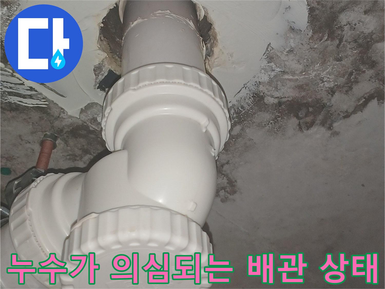 배수관 주변-곰팡이와 물자국이 섞인 모습