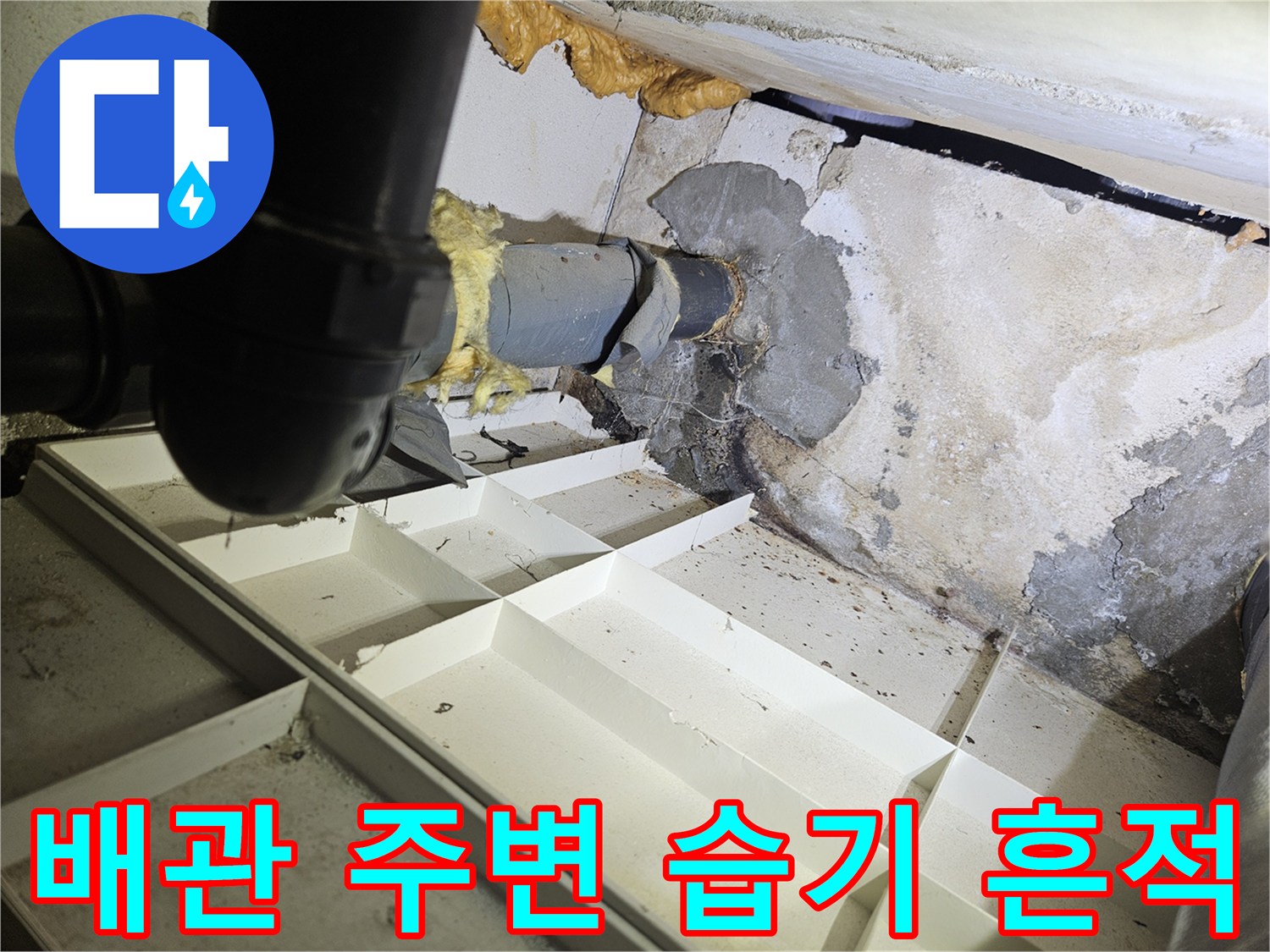 화장실-천장-배관-연결부-주변의-습기와-오염된-벽면 상태