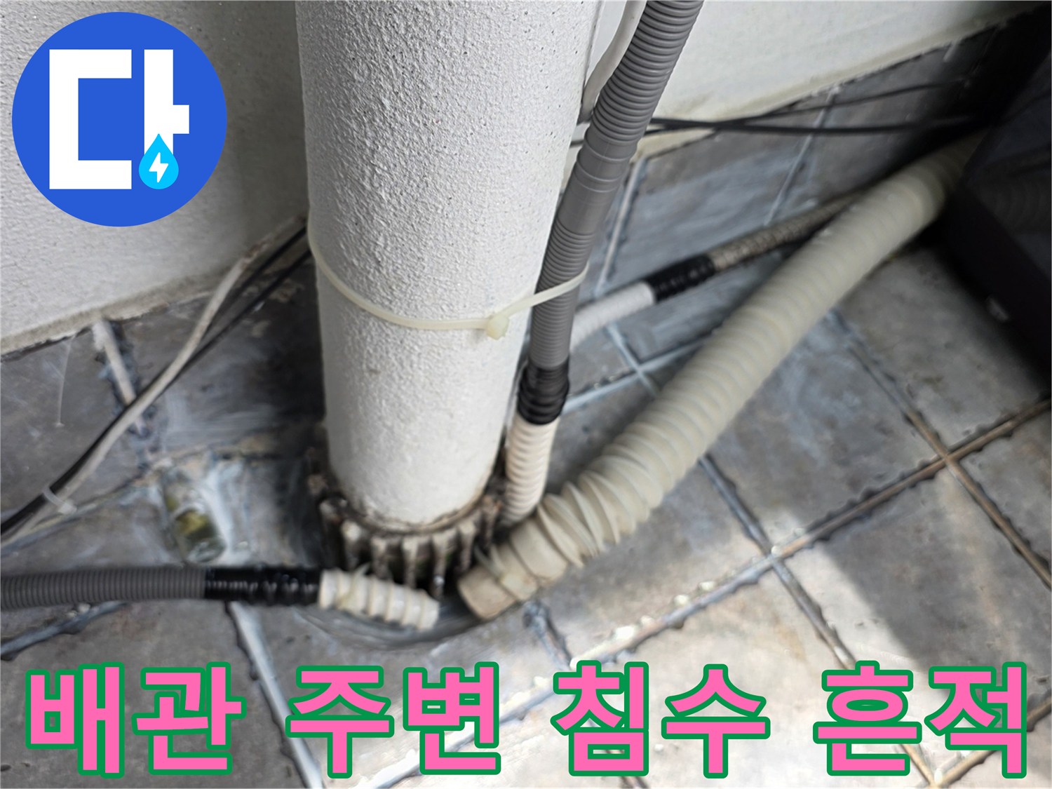장안동 현장-배관 연결부 타일 틈새 습기 상태