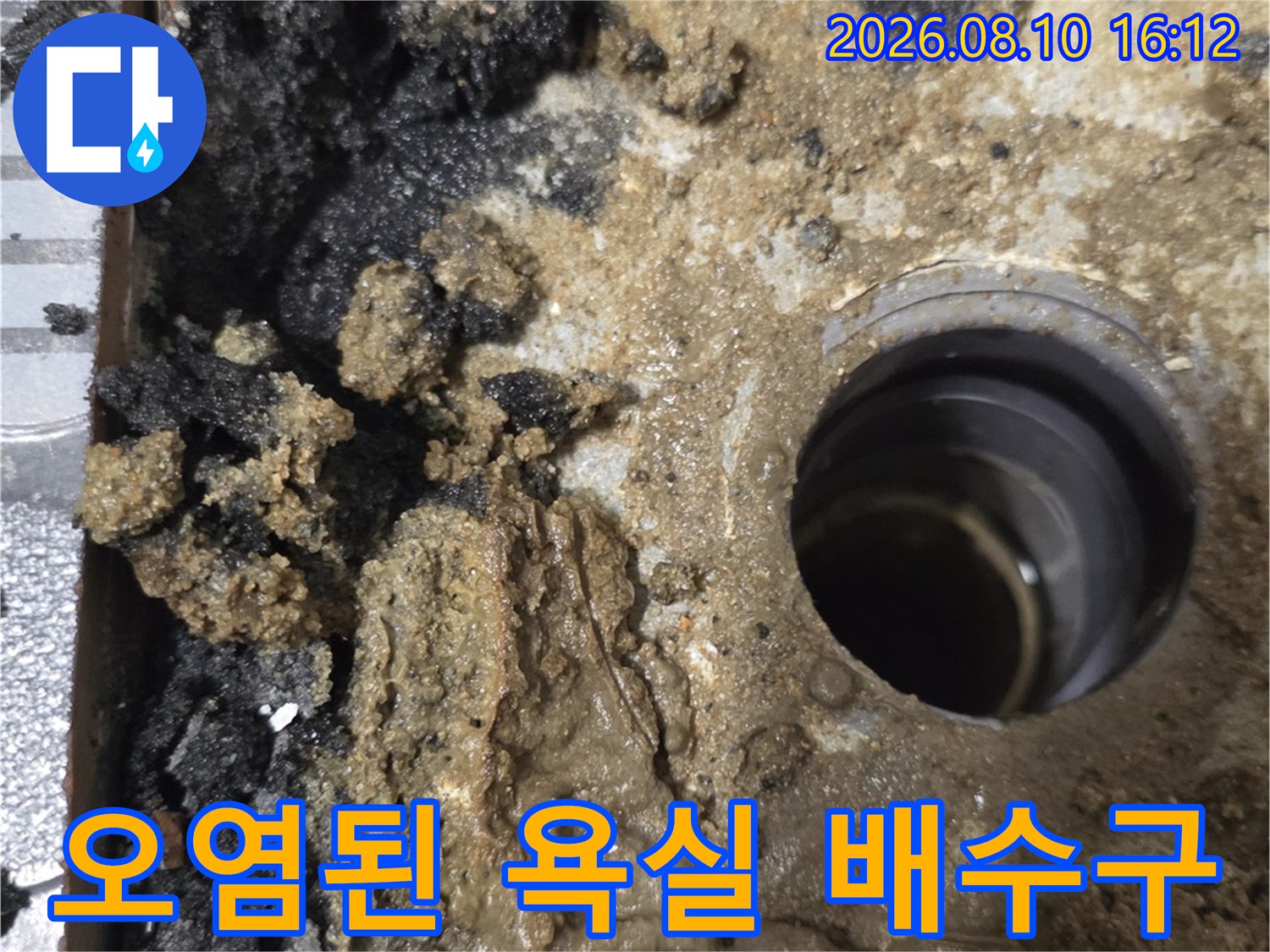 곰팡이가 가득한 욕실 배수구 주변의 누수 의심 부위입니다.