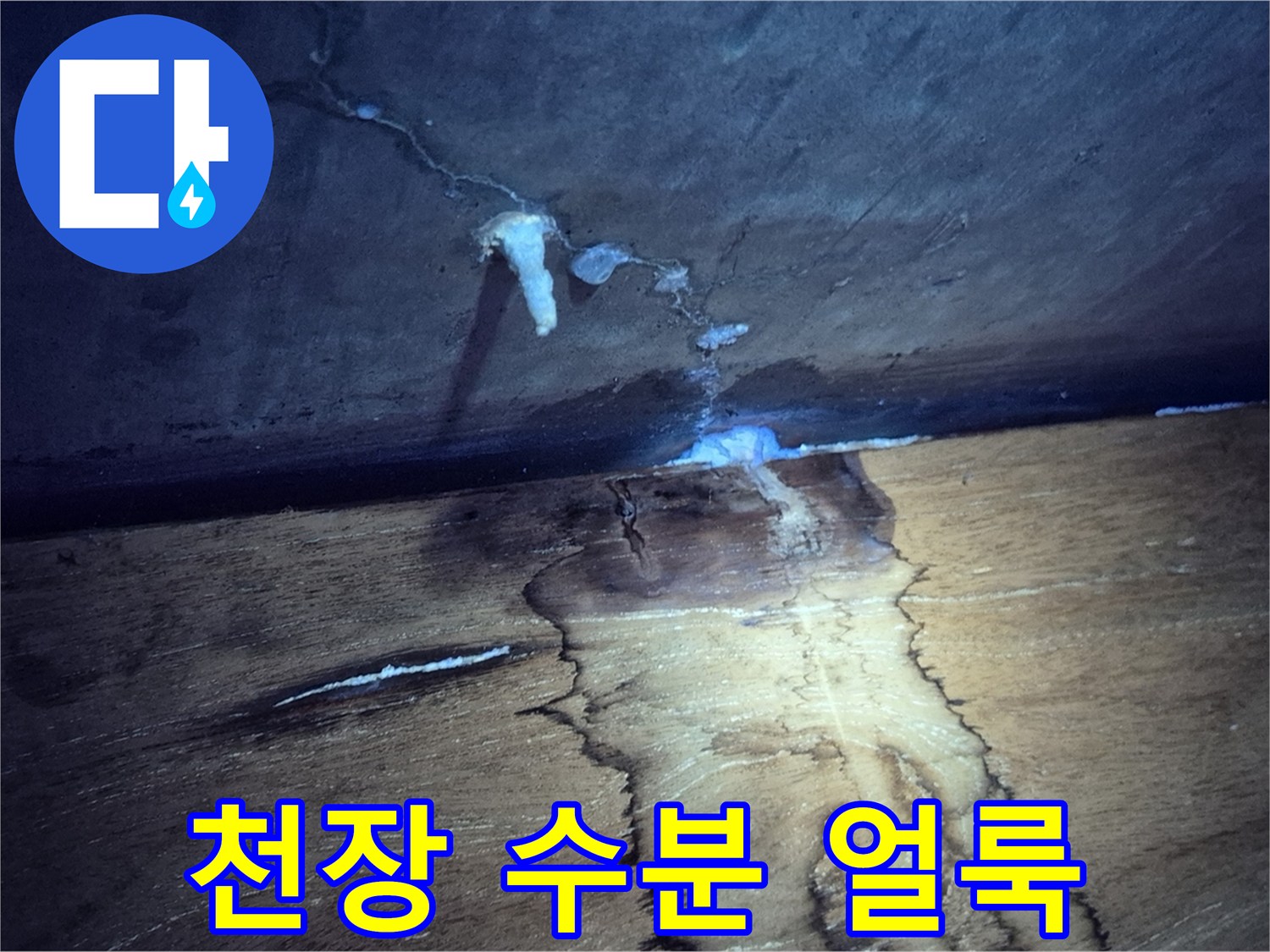 천장 습기 부위-물기가 번져 나간 천장과 벽면의 경계