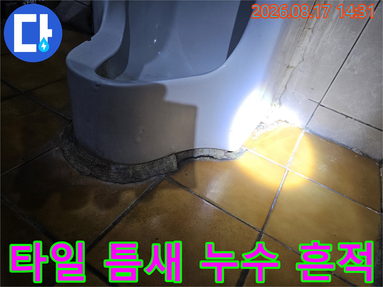물기가 스며든 송파구 가락동 천장 타일 경계면