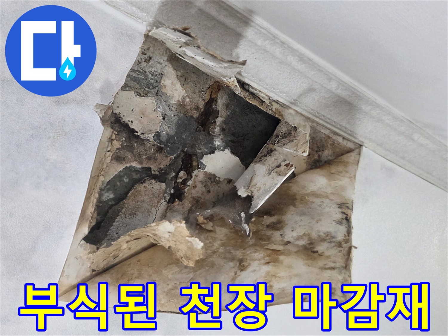물샘으로 인해 훼손되고 변색된 천장 내부 모습