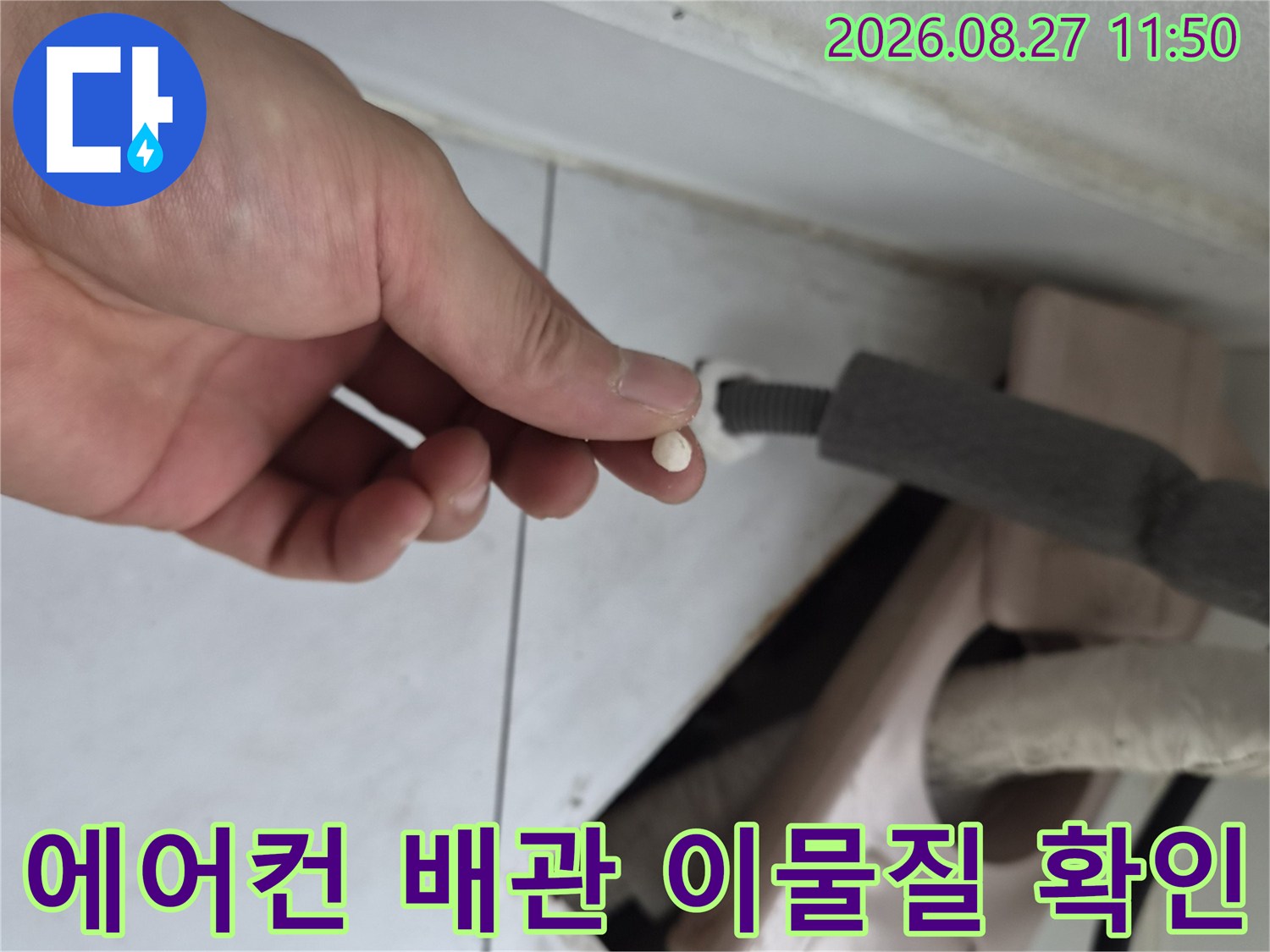 에어컨 드레인 배관에서 나온 하얀색 이물질 덩어리
