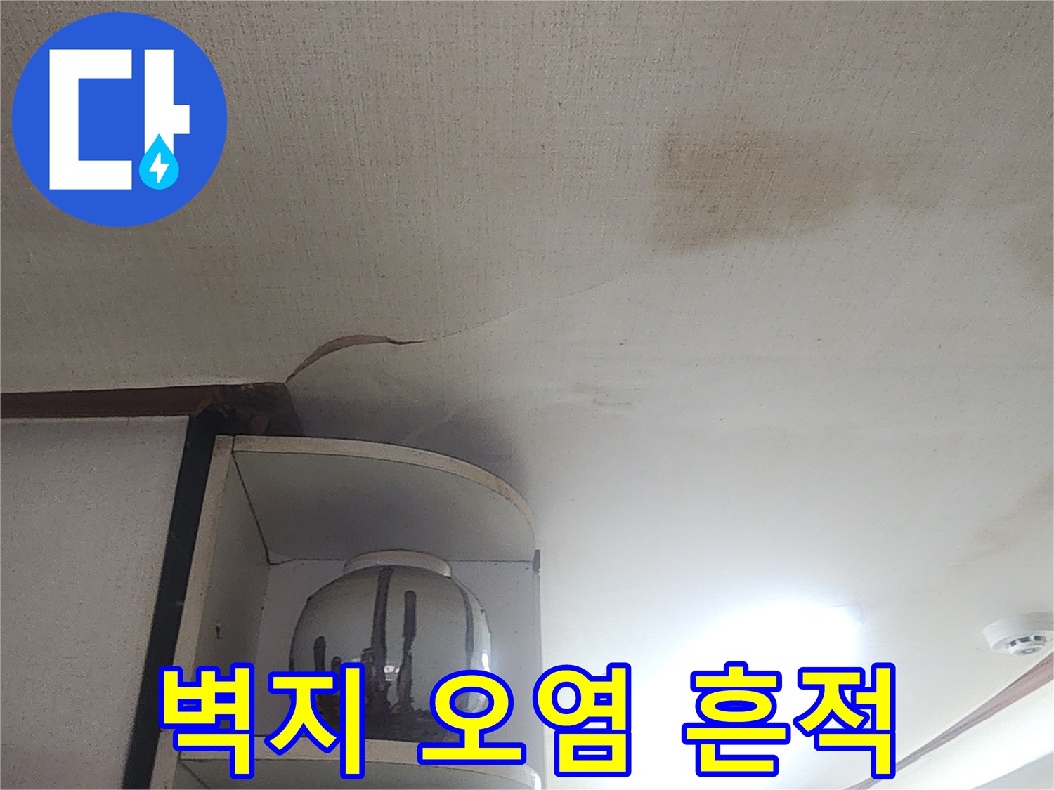 성북구 아파트 천장 벽지에 발생한 젖은 얼룩과 변색 상태
