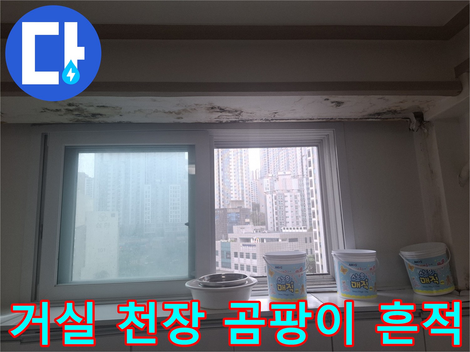 마포구 아현동-거실 창틀 주변의 곰팡이와 물 얼룩 현황