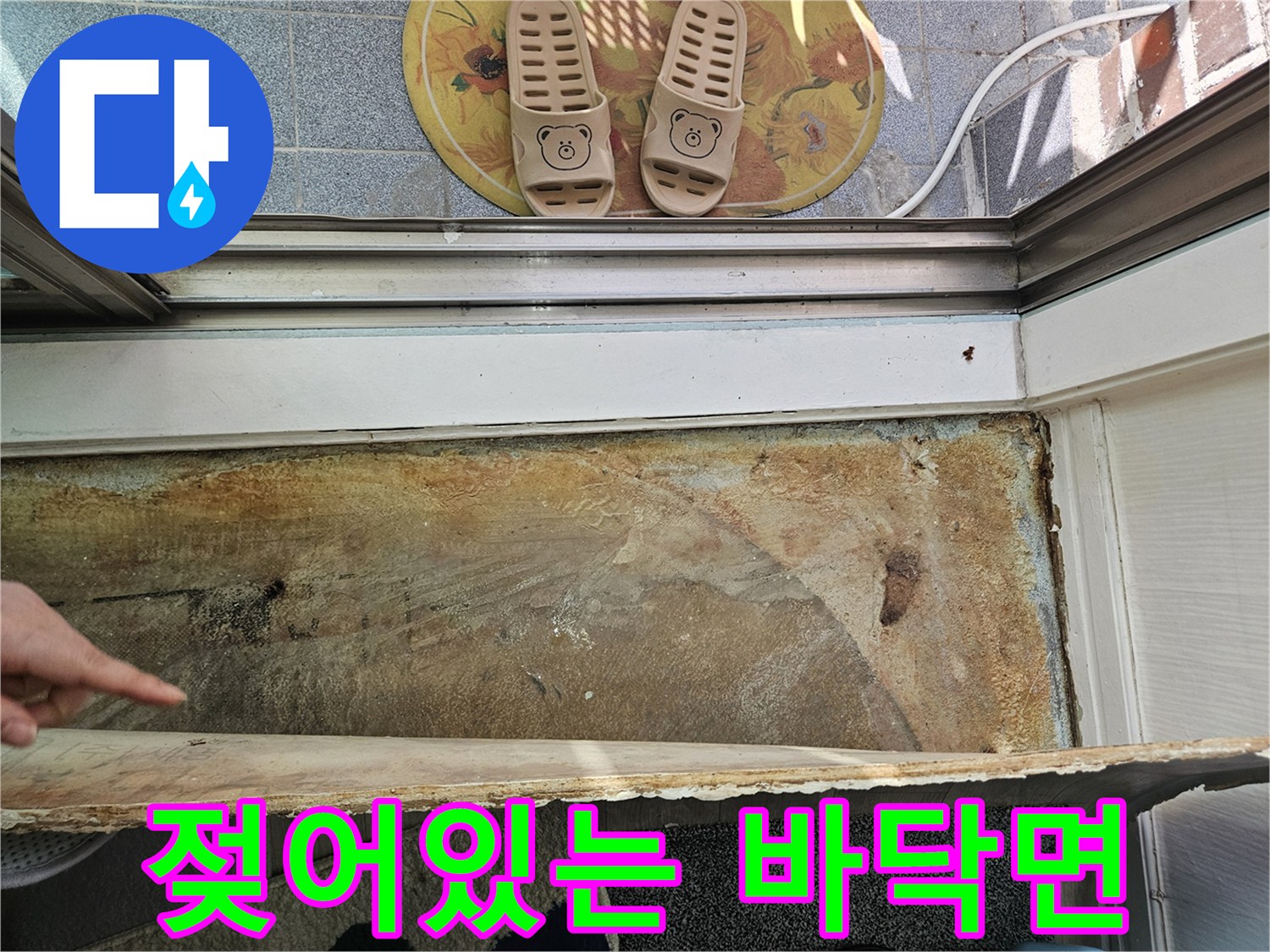 장판을-걷어낸-후-드러난-축축한-콘크리트-슬래브-상태