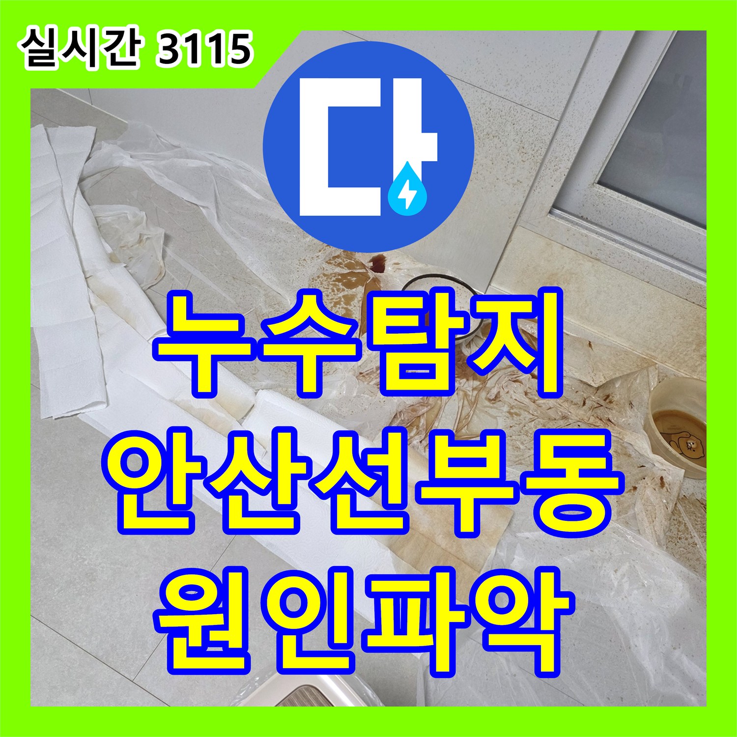 누수탐지 복층 건물 테라스 물청소 후 거실 천장으로 스며드는 물길을 찾아낸 경기 안산시 단원구 선부동 현장